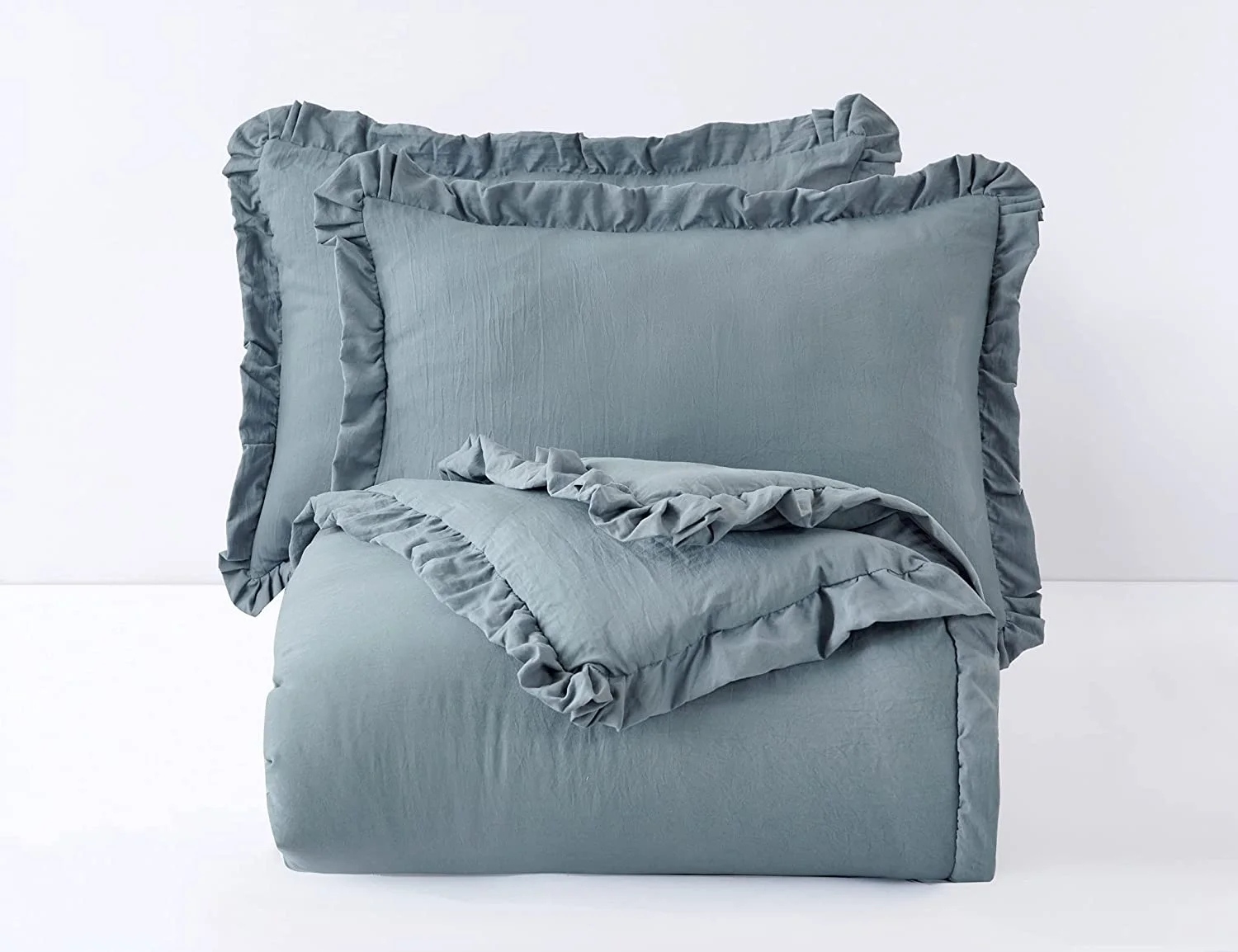 Washed Ruffled Vintage Comforter Set – 3 Piece Silky Soft All-Season Bedding Set
