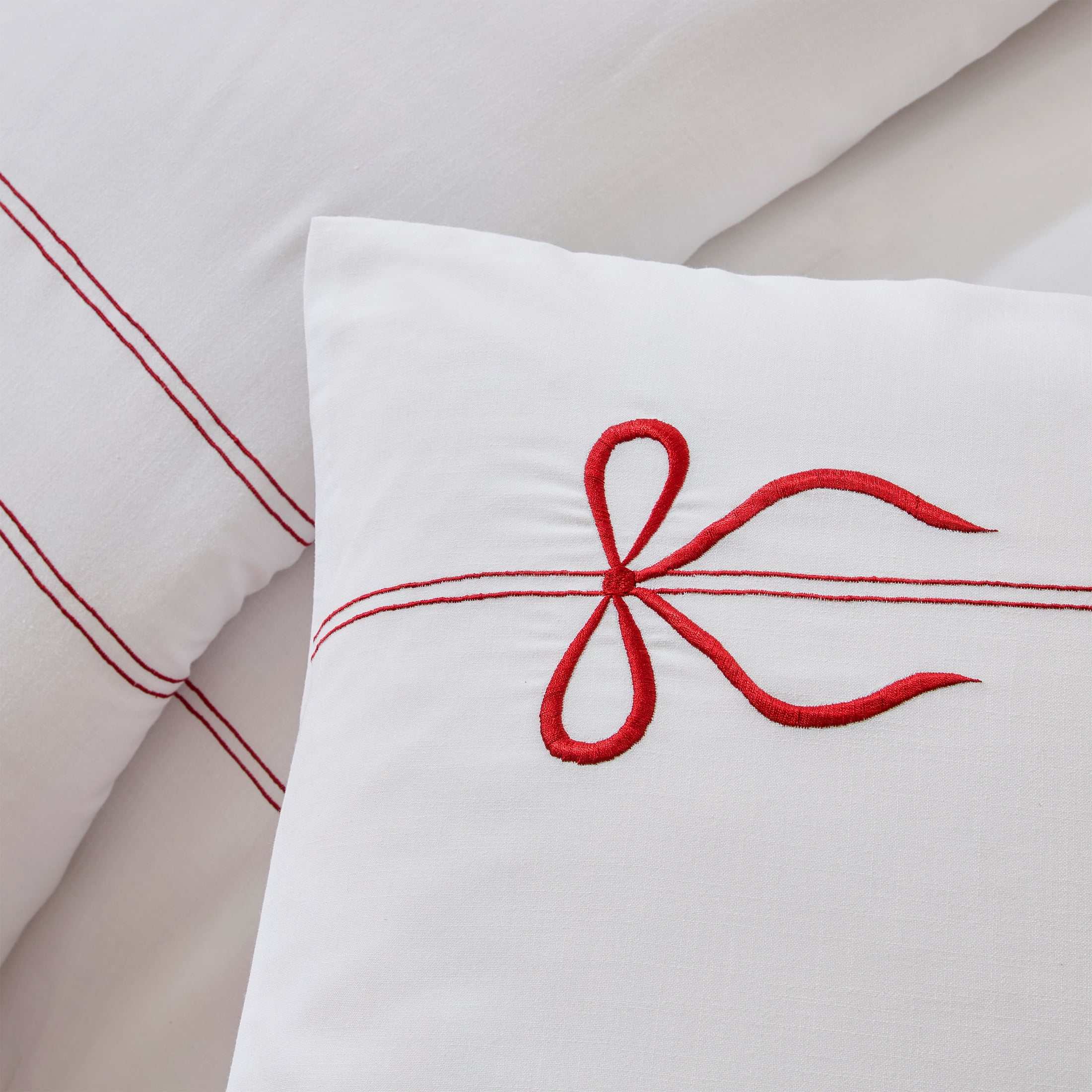 Sweet Bow Embroidered White Comforter Set – 3 Piece Elegant All-Season Bedding Set