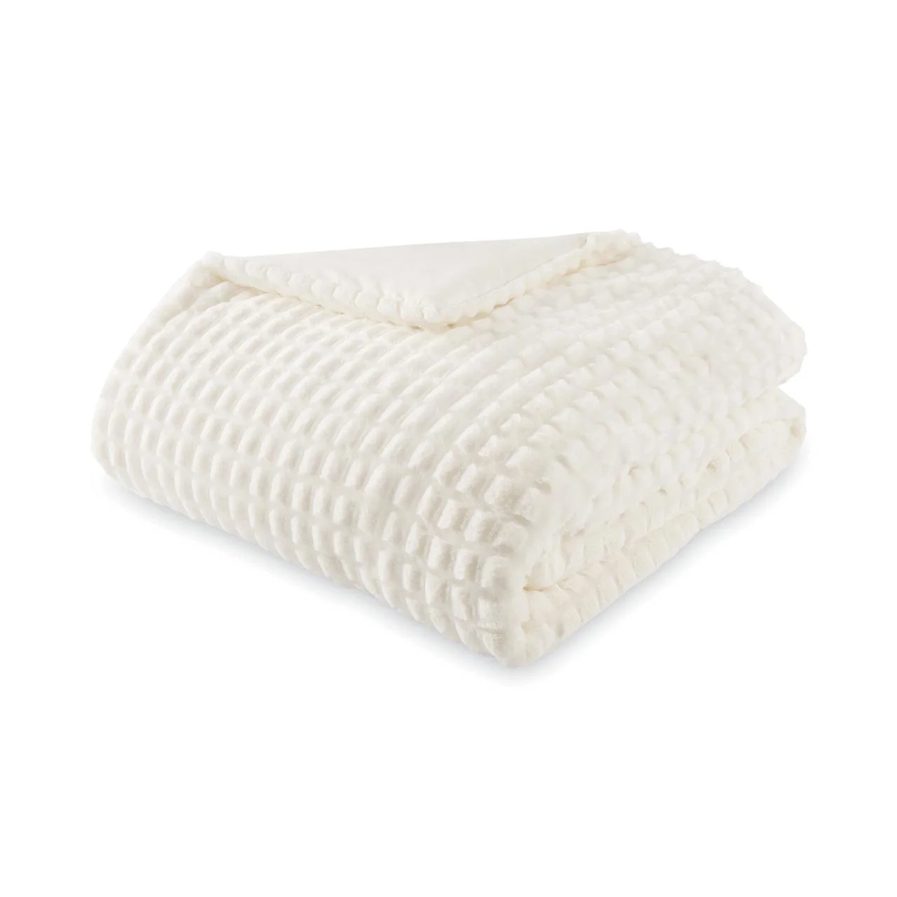 Cream Minimalist Checkered Plush Comforter – Soft Jacquard Grid Warm Quilt