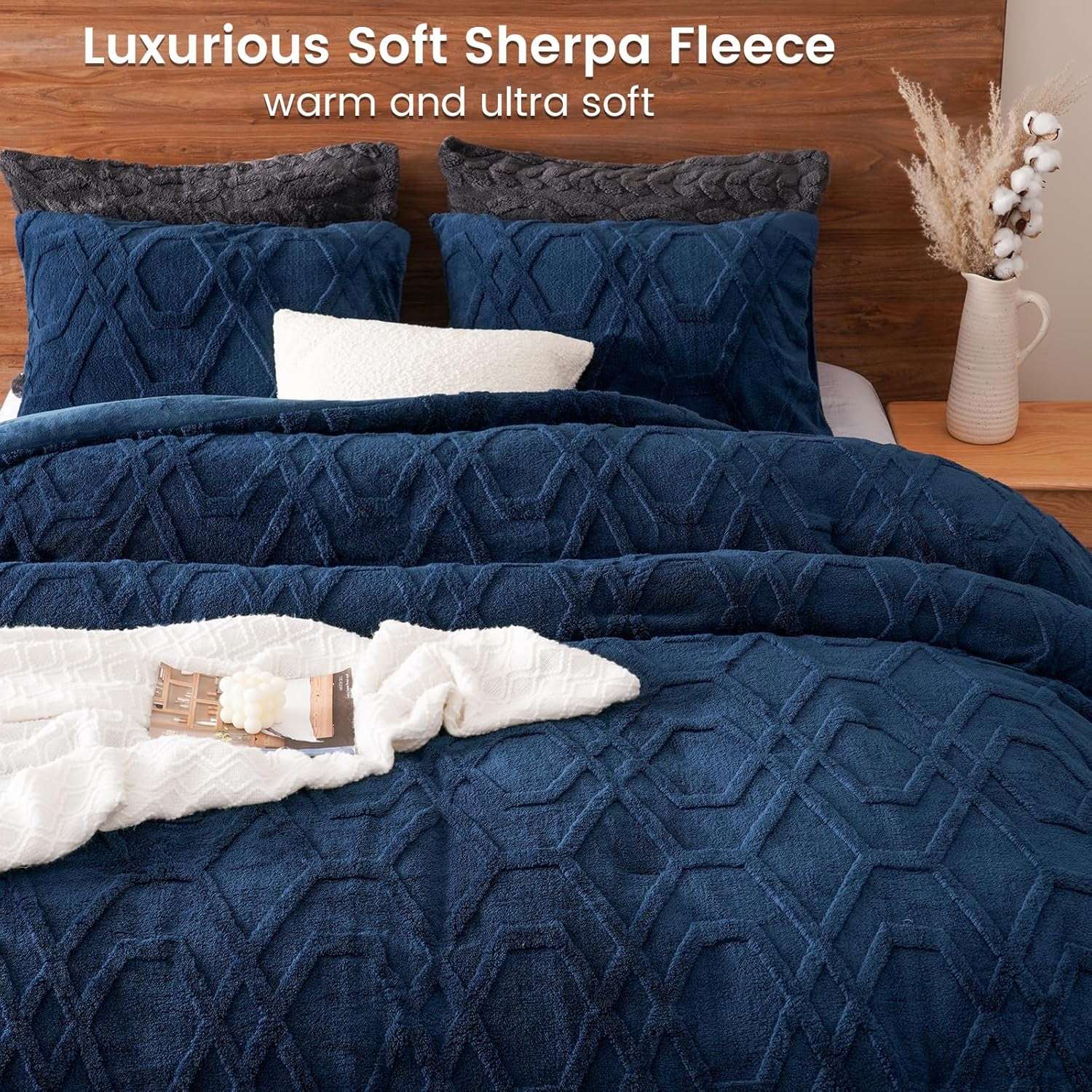3D Jacquard Flannel Sherpa Winter Comforter – Ultra Soft Plush Faux Fur Warm Quilt