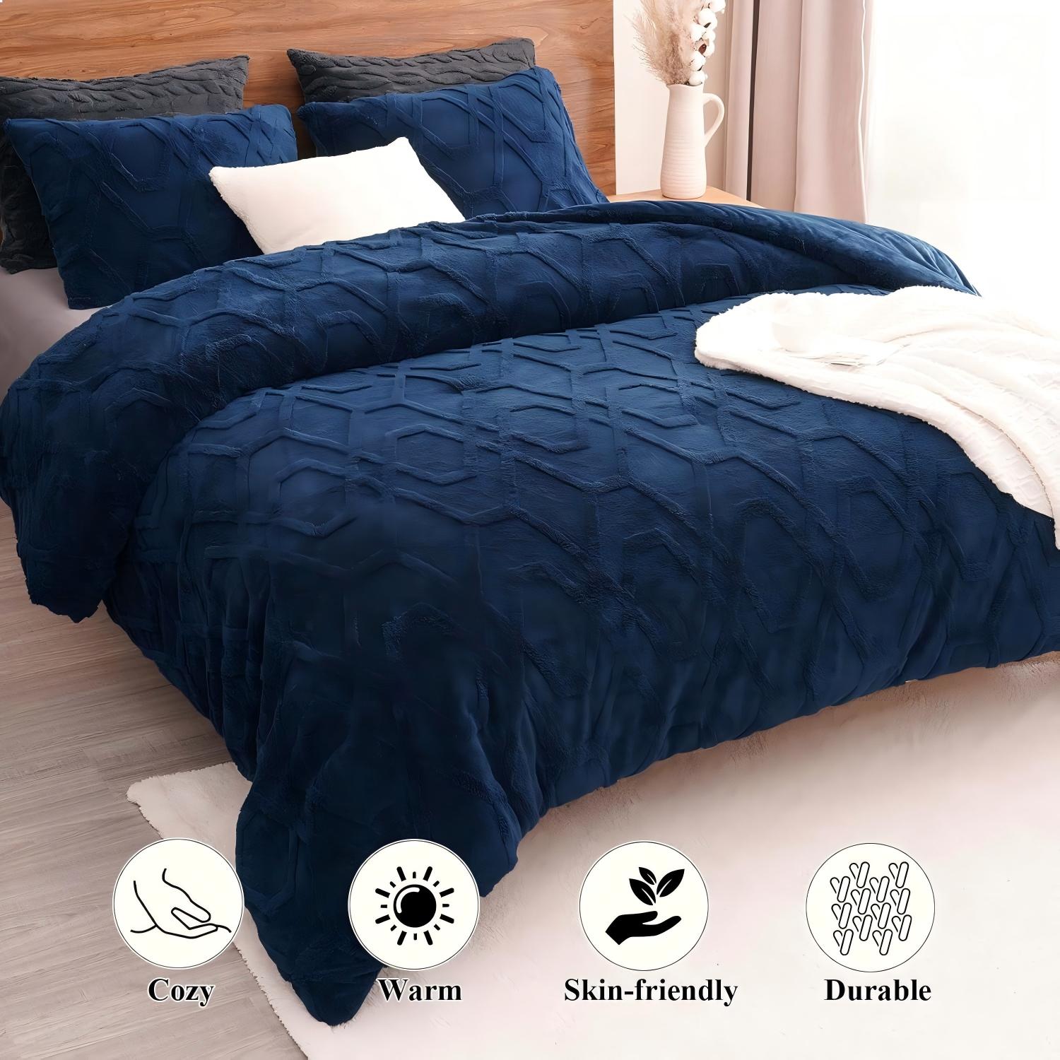 3D Jacquard Flannel Sherpa Winter Comforter – Ultra Soft Plush Faux Fur Warm Quilt