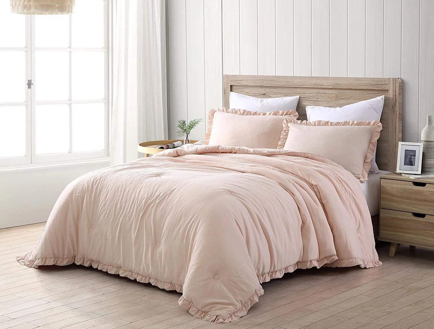 Washed Ruffled Vintage Comforter Set – 3 Piece Silky Soft All-Season Bedding Set