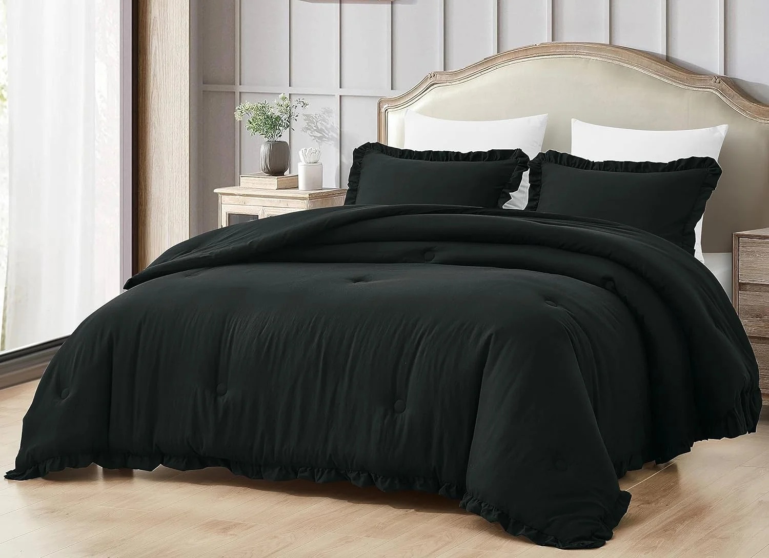 Washed Ruffled Vintage Comforter Set – 3 Piece Silky Soft All-Season Bedding Set