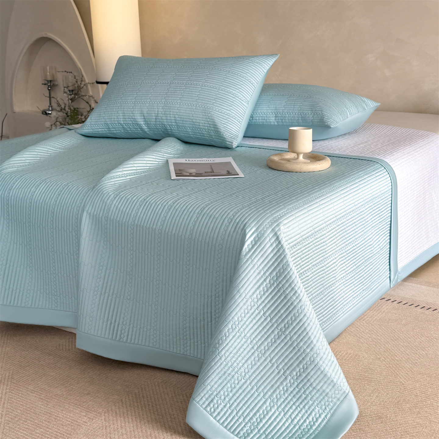 Tencel Blend Quilted Bedspread Set, Lightweight Printed Coverlet 3-Piece Set with Soft Fiber Filling, Breathable Bedding for All Seasons