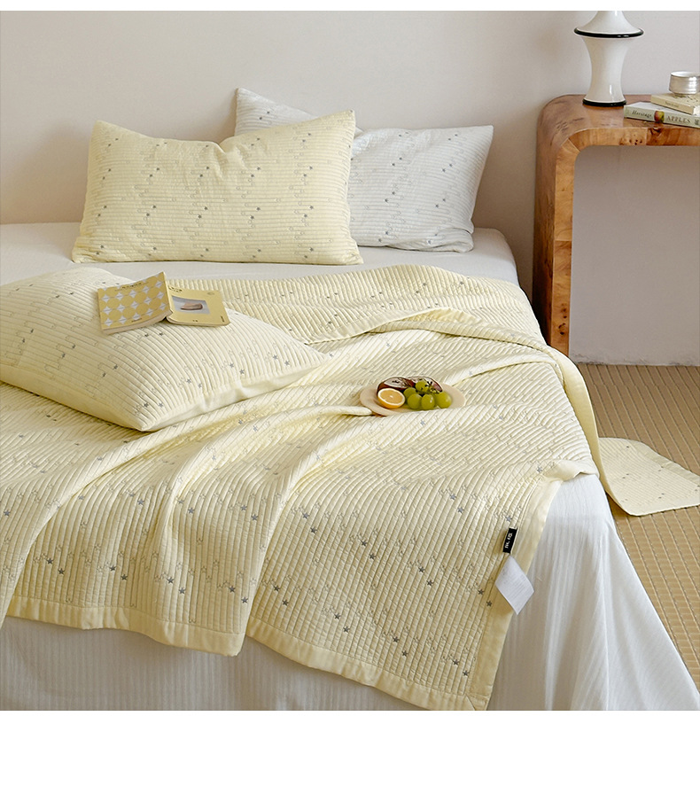 Tencel Modal Quilted Bedspread Set, Embroidered Star Pattern Coverlet 3-Piece Set with Cotton Filling, Soft All-Season Bedding
