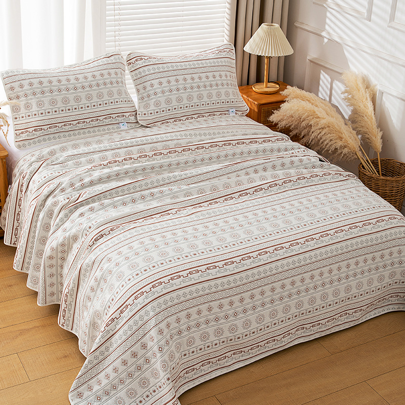 Pure Cotton Six-Layer Gauze Bedspread Set, Yarn-Dyed Jacquard Reversible 3-Piece Coverlet Set, Breathable All-Season Bedding for Bed