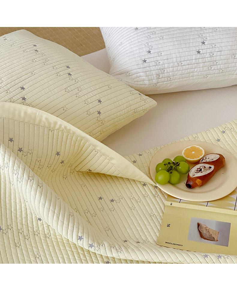 Tencel Modal Quilted Bedspread Set, Embroidered Star Pattern Coverlet 3-Piece Set with Cotton Filling, Soft All-Season Bedding