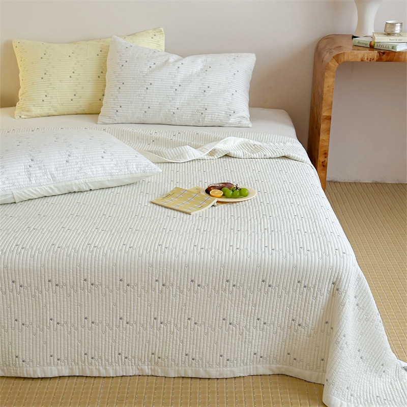 Tencel Modal Quilted Bedspread Set, Embroidered Star Pattern Coverlet 3-Piece Set with Cotton Filling, Soft All-Season Bedding