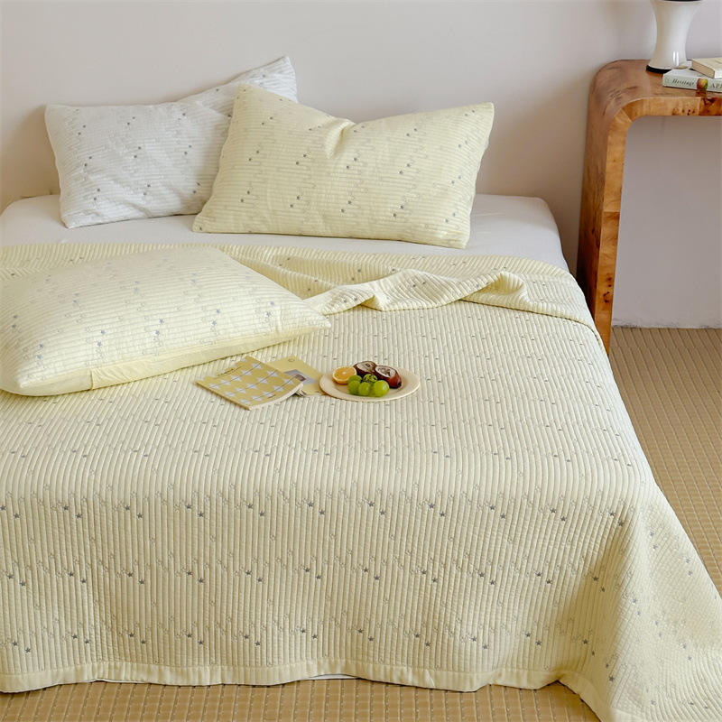 Tencel Modal Quilted Bedspread Set, Embroidered Star Pattern Coverlet 3-Piece Set with Cotton Filling, Soft All-Season Bedding