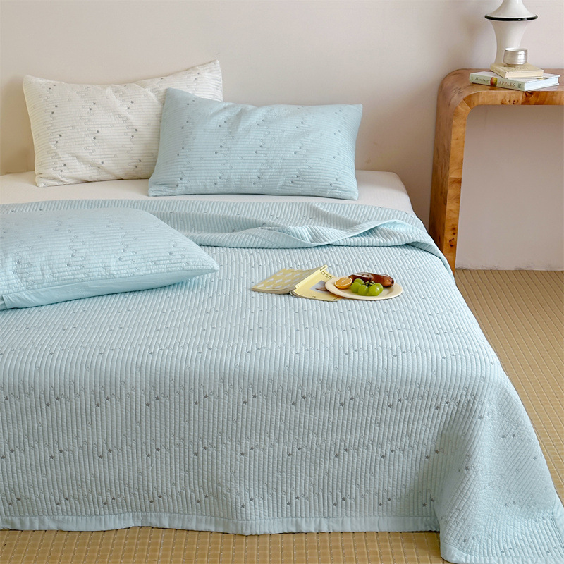 Tencel Modal Quilted Bedspread Set, Embroidered Star Pattern Coverlet 3-Piece Set with Cotton Filling, Soft All-Season Bedding