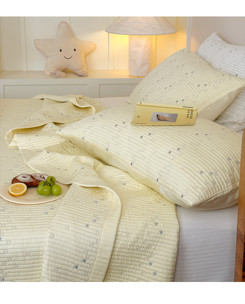 Tencel Modal Quilted Bedspread Set, Embroidered Star Pattern Coverlet 3-Piece Set with Cotton Filling, Soft All-Season Bedding