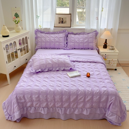 Korean Style Seersucker Summer Quilt, 3D Bubble Dot Reversible Cooling Comforter with Ruffled Edge, Soft Lightweight Quilt for Bed