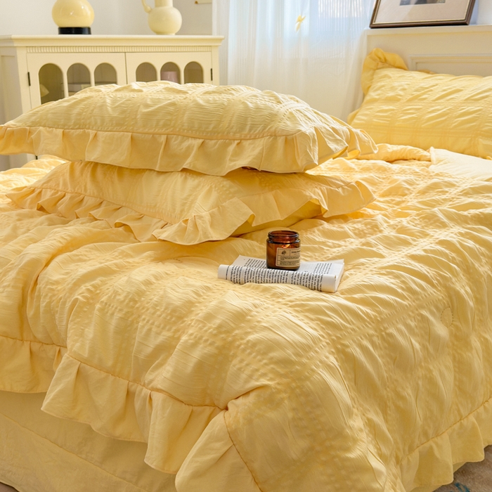 Korean Style Seersucker Summer Quilt, 3D Bubble Dot Reversible Cooling Comforter with Ruffled Edge, Soft Lightweight Quilt for Bed