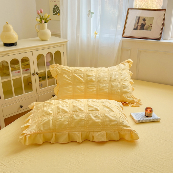 Korean Style Seersucker Summer Quilt, 3D Bubble Dot Reversible Cooling Comforter with Ruffled Edge, Soft Lightweight Quilt for Bed