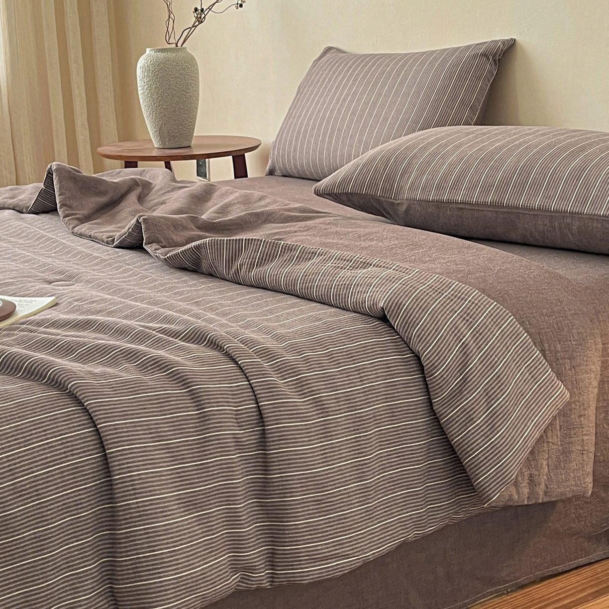 Pure Cotton Yarn-Dyed Washed Summer Quilt Set, 4-Piece Ultra-Soft Breathable Comforter Set with Antibacterial Fiber Filling