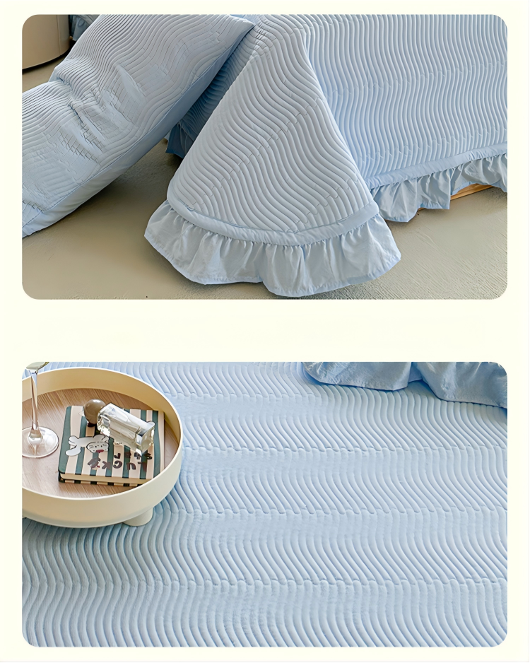 Solid Washed Microfiber Wave Quilted Mattress Protector with 360° Elastic Fit