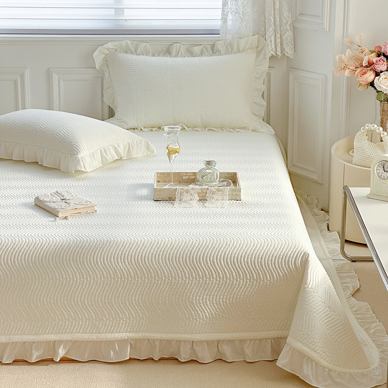 Solid Washed Microfiber Wave Quilted Mattress Protector with 360° Elastic Fit