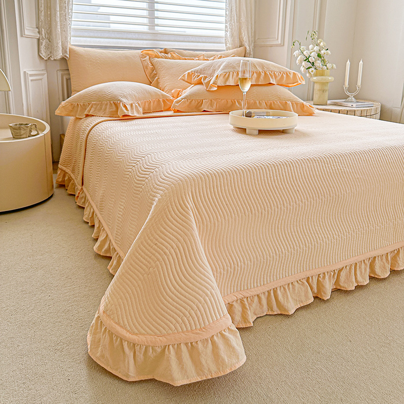 Solid Washed Microfiber Wave Quilted Mattress Protector with 360° Elastic Fit