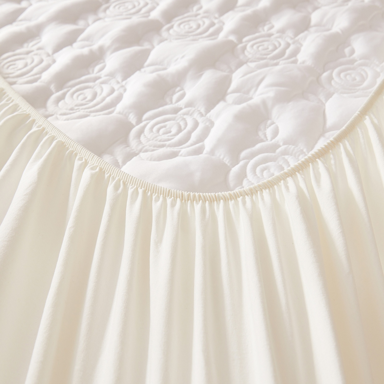 Rose Quilted Microfiber Mattress Protector, Soft Breathable Fitted Mattress Cover with 360° Elastic Skirt, Machine Washable