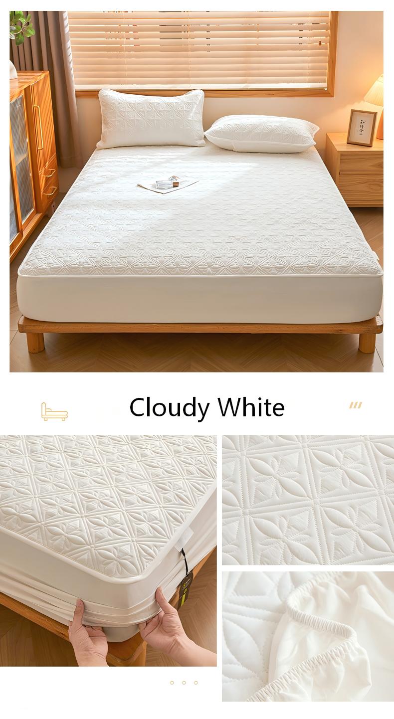 Washed Yarn-Dyed Cotton Quilted Mattress Protector with Deep Pocket & 360° Elastic Fit