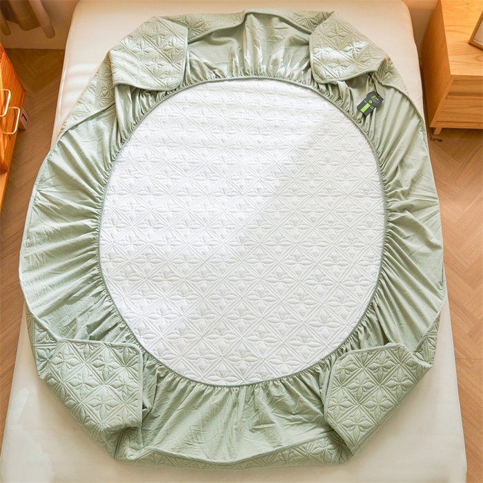 Washed Yarn-Dyed Cotton Quilted Mattress Protector with Deep Pocket & 360° Elastic Fit