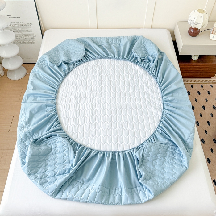 Pure Cotton Quilted Mattress Protector with M-Pattern, 3-Layer Breathable Fitted Mattress Cover with Non-Slip Base, Machine Washable