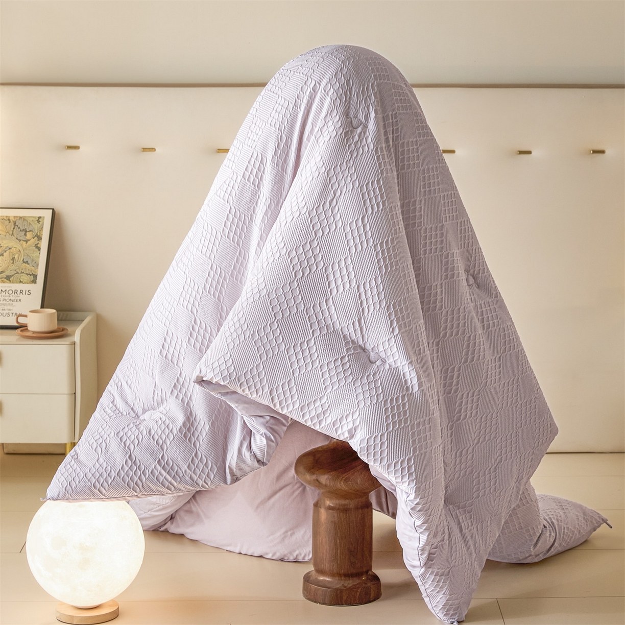 Thickened Jacquard All-Season Comforter, Washed Microfiber Quilt with Soft Fiber Filling, Cozy Breathable Bedding