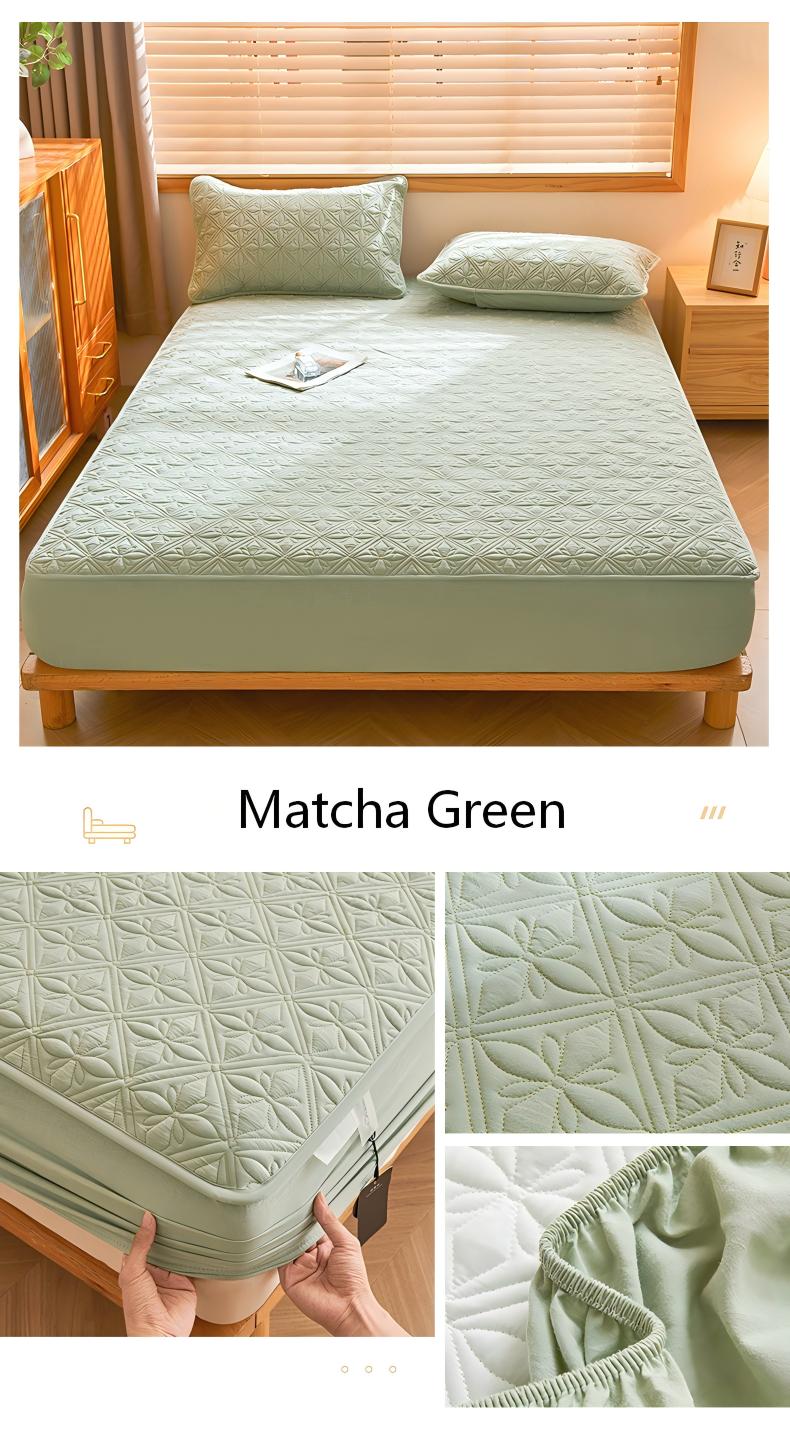 Washed Yarn-Dyed Cotton Quilted Mattress Protector with Deep Pocket & 360° Elastic Fit