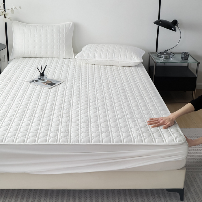 Pure Cotton Quilted Mattress Protector with Deep Pocket & 360° Elastic Fit