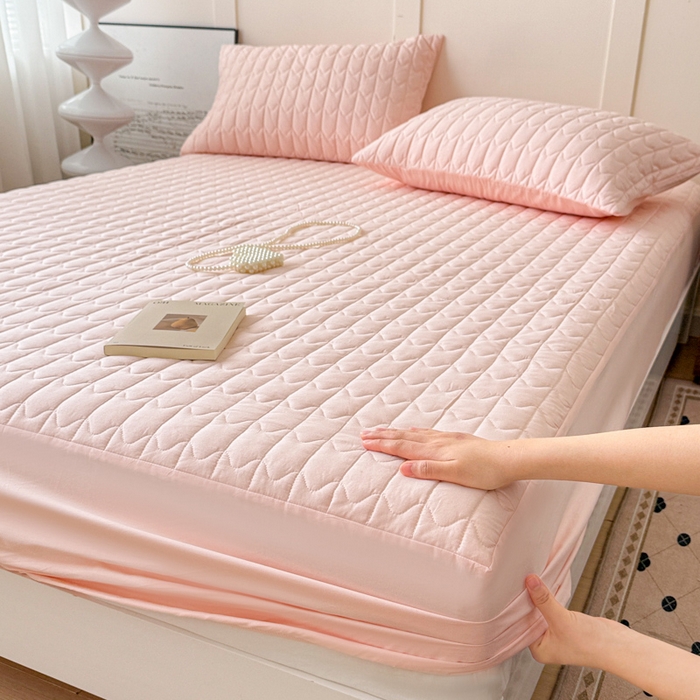 Pure Cotton Quilted Mattress Protector with M-Pattern, 3-Layer Breathable Fitted Mattress Cover with Non-Slip Base, Machine Washable