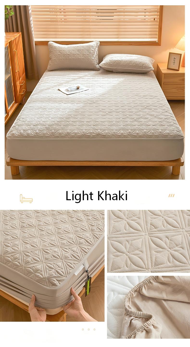 Washed Yarn-Dyed Cotton Quilted Mattress Protector with Deep Pocket & 360° Elastic Fit