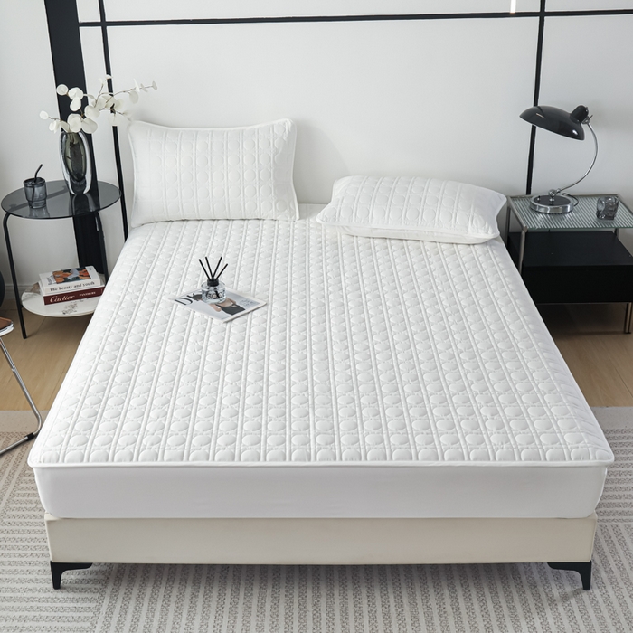 Pure Cotton Quilted Mattress Protector with Deep Pocket & 360° Elastic Fit