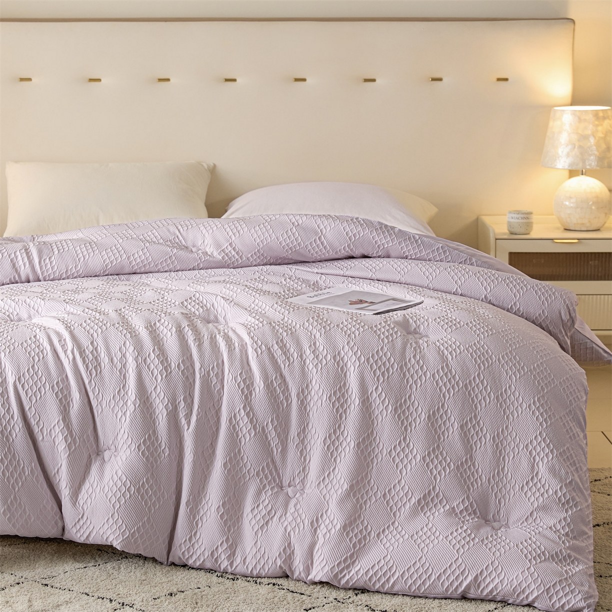 Thickened Jacquard All-Season Comforter, Washed Microfiber Quilt with Soft Fiber Filling, Cozy Breathable Bedding