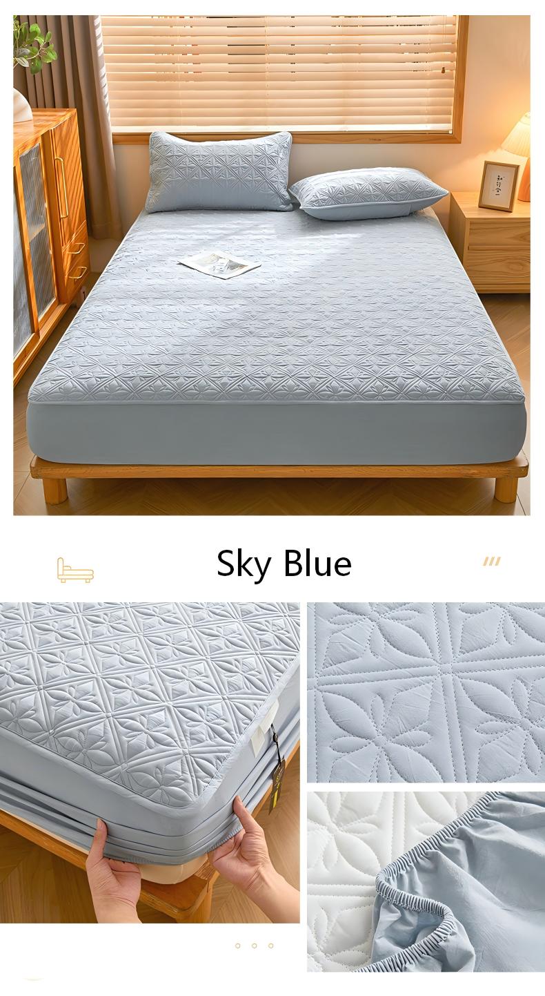 Washed Yarn-Dyed Cotton Quilted Mattress Protector with Deep Pocket & 360° Elastic Fit