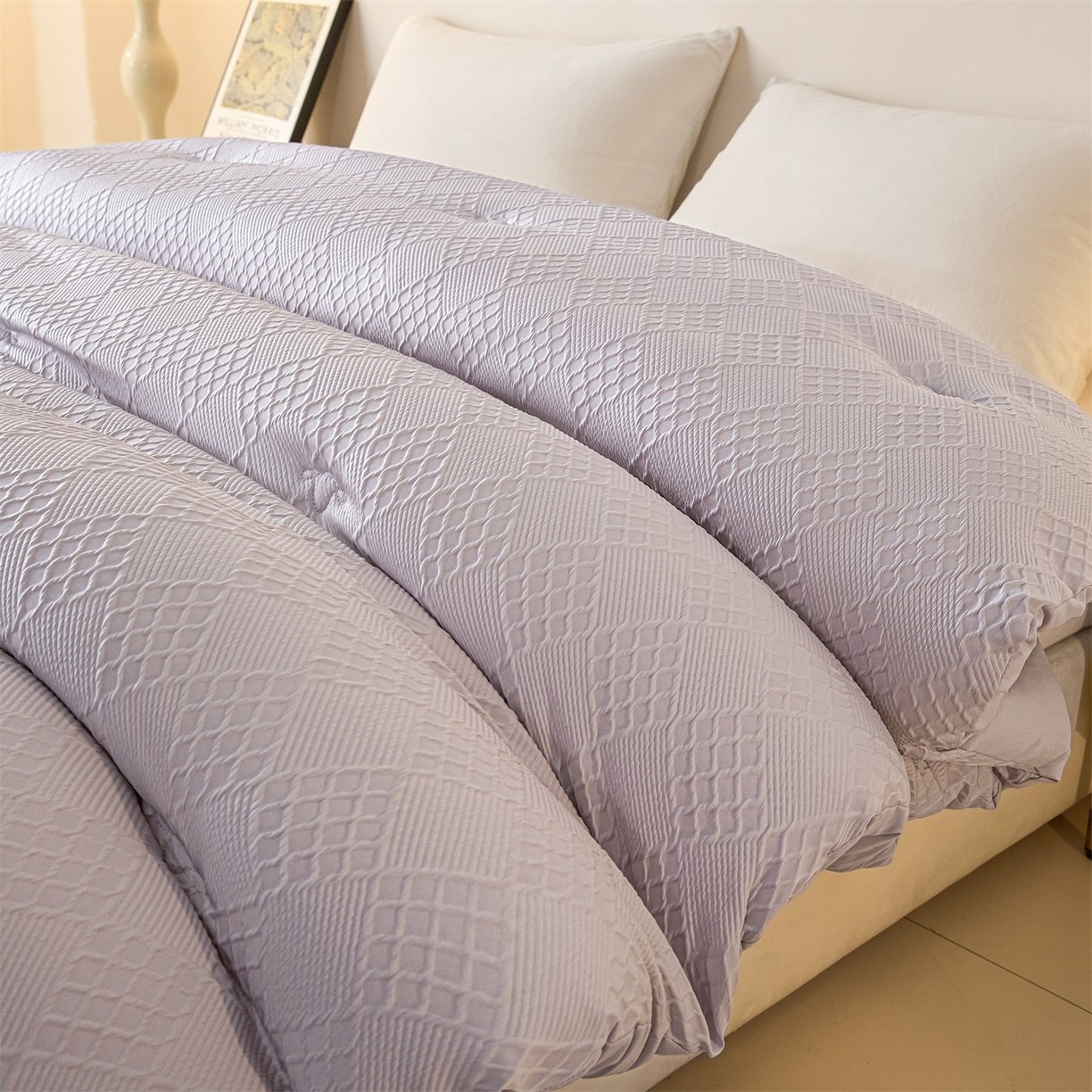 Thickened Jacquard All-Season Comforter, Washed Microfiber Quilt with Soft Fiber Filling, Cozy Breathable Bedding