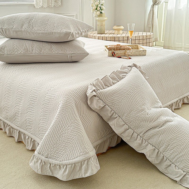 Solid Washed Microfiber Wave Quilted Mattress Protector with 360° Elastic Fit