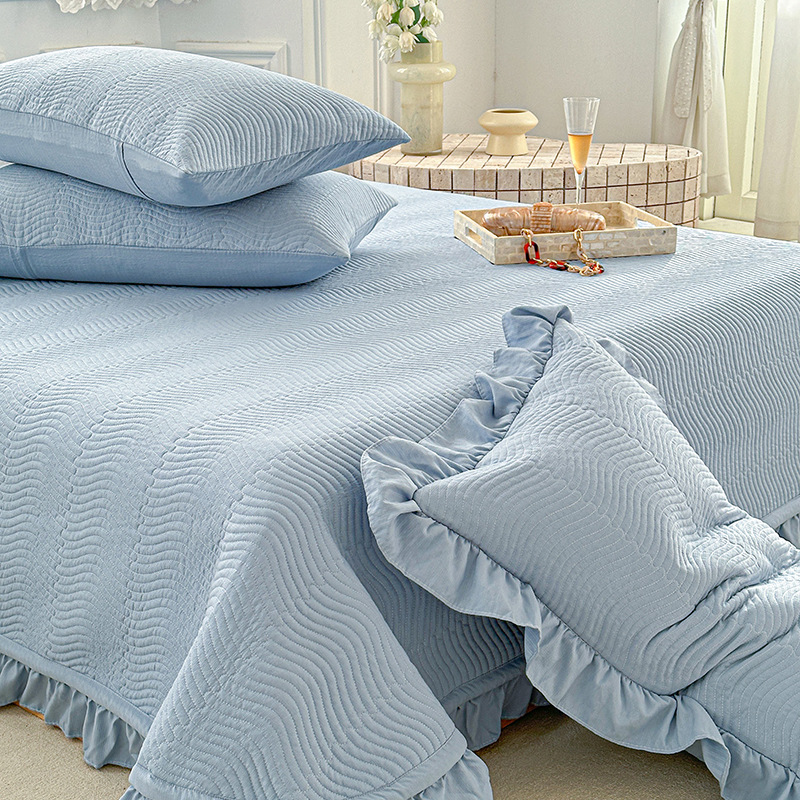 Solid Washed Microfiber Wave Quilted Mattress Protector with 360° Elastic Fit