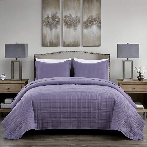 Brushed Microfiber Geometric Quilted Bedspread Set (3-Piece)