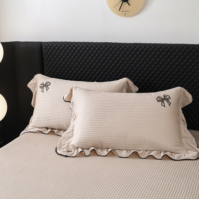 Tencel Lyocell Embroidered Bow Bedspread Set (3-Piece) with Elegant Lace Trim