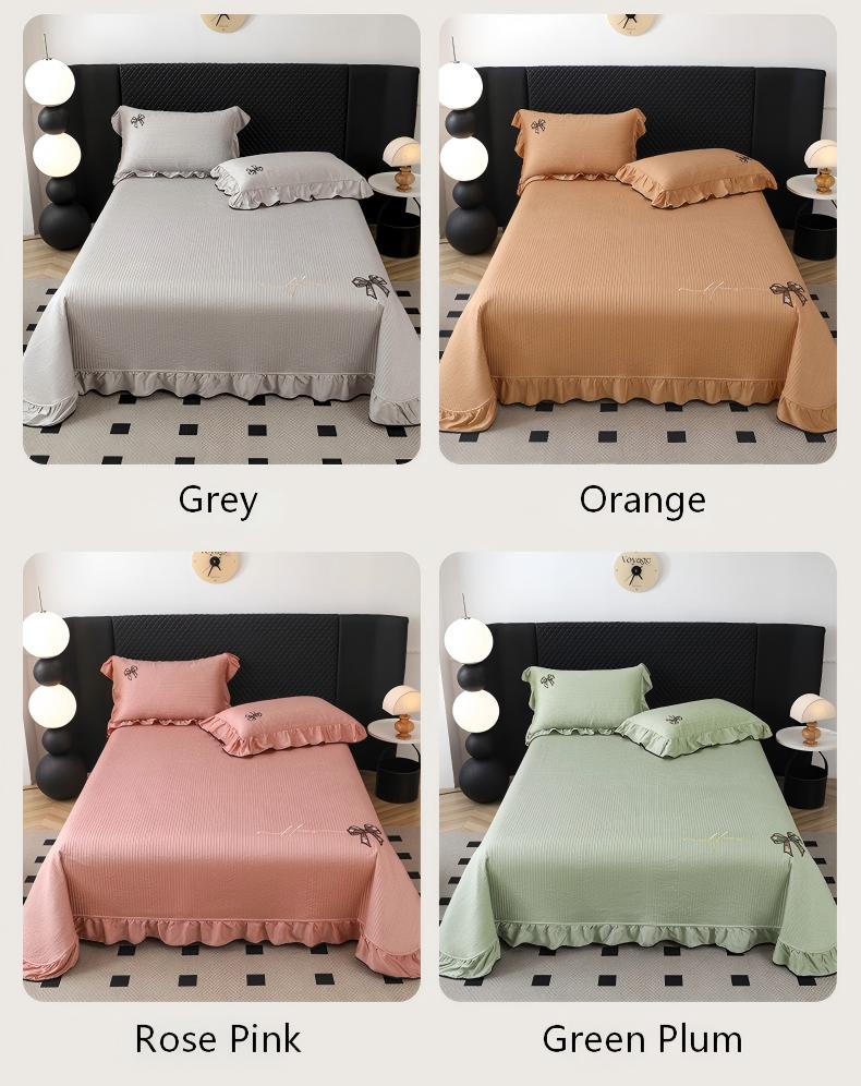 Tencel Lyocell Embroidered Bow Bedspread Set (3-Piece) with Elegant Lace Trim