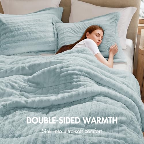 Faux Fur Duvet Cover Set, Ultra-Soft Plush Bedding Set with Ribbed Texture, Cozy Luxury Comforter Cover Set