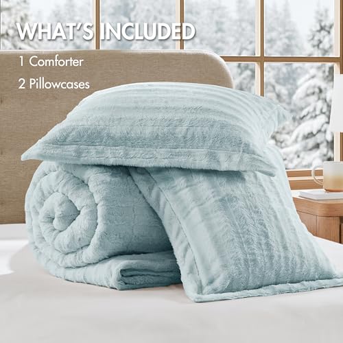Faux Fur Duvet Cover Set, Ultra-Soft Plush Bedding Set with Ribbed Texture, Cozy Luxury Comforter Cover Set
