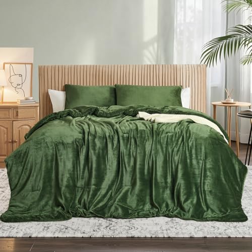 Forest Green Velvet Comforter Set – Ultra Soft Quilted 3-Piece Bedding Set