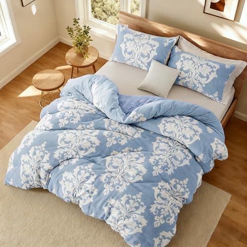 Burnout Printed Flannel Winter Comforter, Bohemian Plush Quilt with Ultra-Soft Microfiber Backing, Warm All-Season Bedding