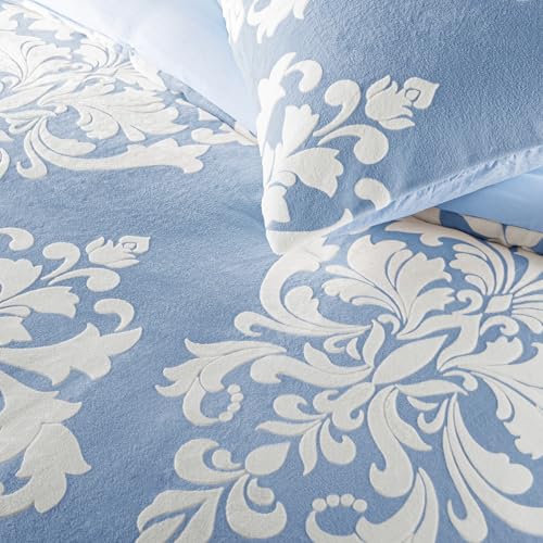 Burnout Printed Flannel Winter Comforter, Bohemian Plush Quilt with Ultra-Soft Microfiber Backing, Warm All-Season Bedding