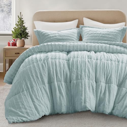 Faux Fur Duvet Cover Set, Ultra-Soft Plush Bedding Set with Ribbed Texture, Cozy Luxury Comforter Cover Set