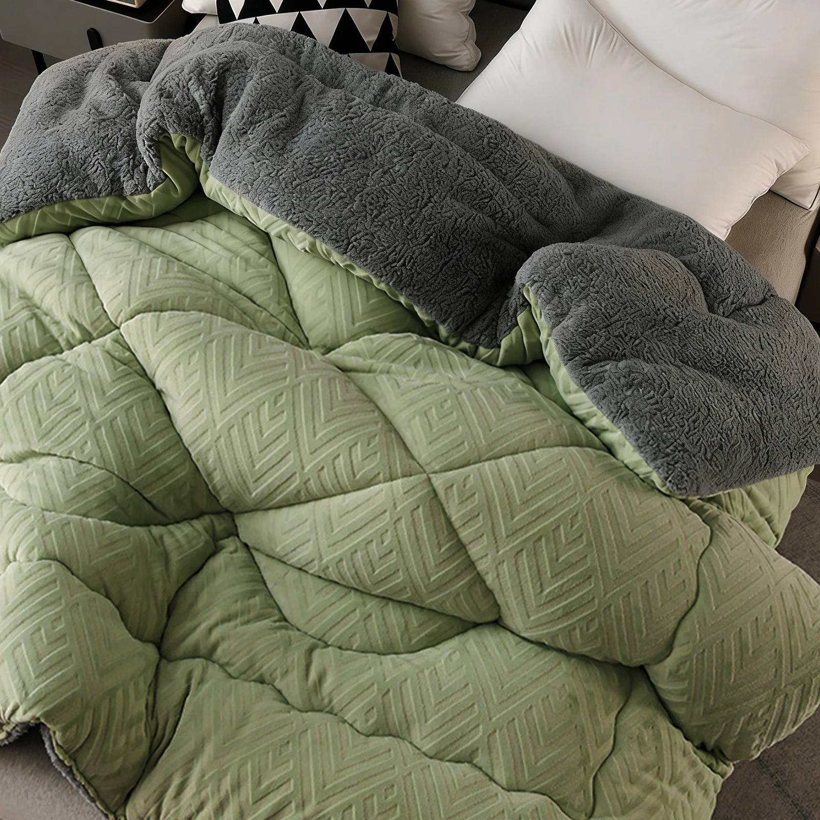 Sherpa Reversible Comforter with 3D Geometric Design