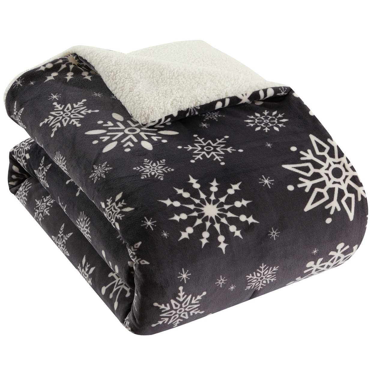 Snowflake Sherpa Comforter Set – Ultra Soft Reversible 3-Piece Bedding Set (Charcoal Grey)