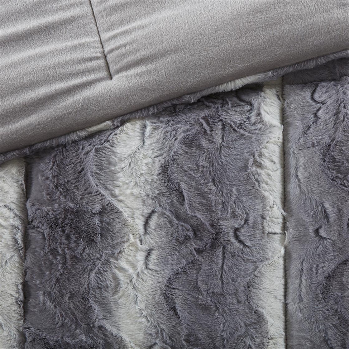 Faux Mink Fur Duvet Cover Set, Quilted Plush Bedding Set with Soft Microfiber Faux Fur, Cozy Modern Comforter Cover Set