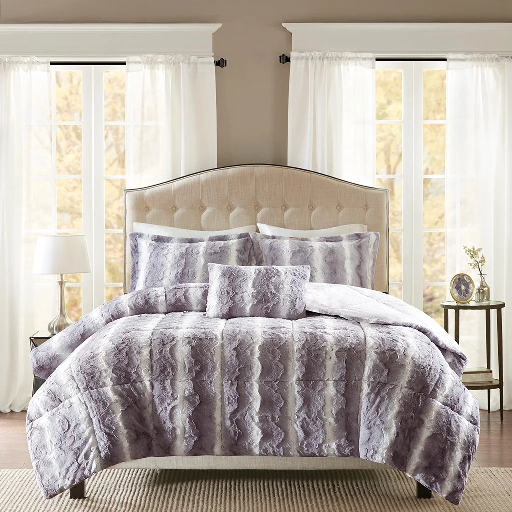 Faux Mink Fur Duvet Cover Set, Quilted Plush Bedding Set with Soft Microfiber Faux Fur, Cozy Modern Comforter Cover Set